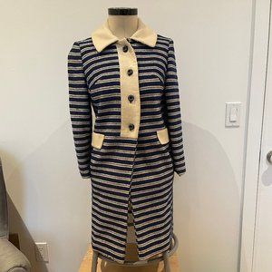 Beautiful Rare Vintage Striped Boucle Nautical Navy/Cream Coat 1960s or 1970s